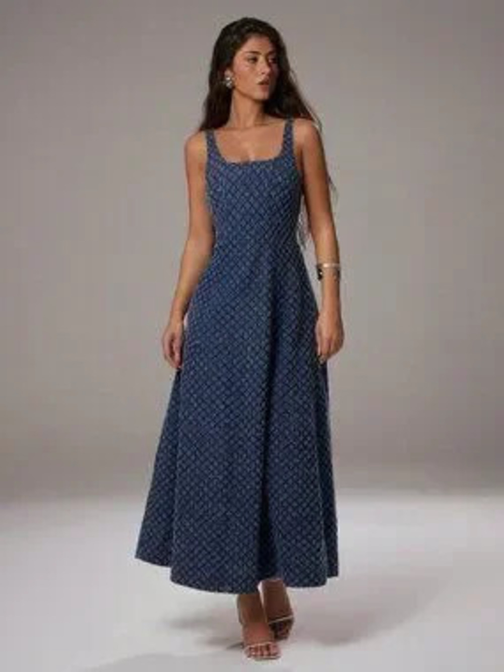 Medium Wash Casual Women's Elegant Jacquard Denim maxi Dres